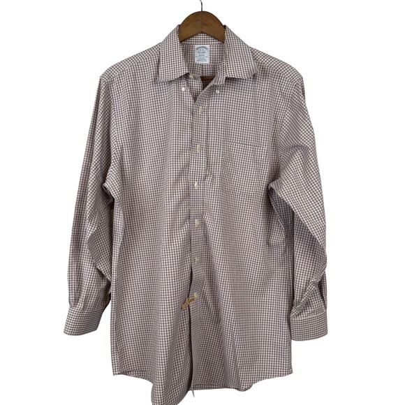Brooks Brothers Other - Brooks Brothers Regent Shirt 16 32 Brown White Check Non Iron Supima Cotton